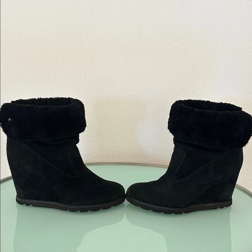 UGG Australia Black Kyra Wedge Genuine Shearling Boots